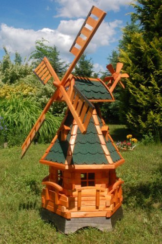 Deko-Shop-Hannusch Moulin à Vent à roulement et éclairage Solaire à LED 1,25 m Vert