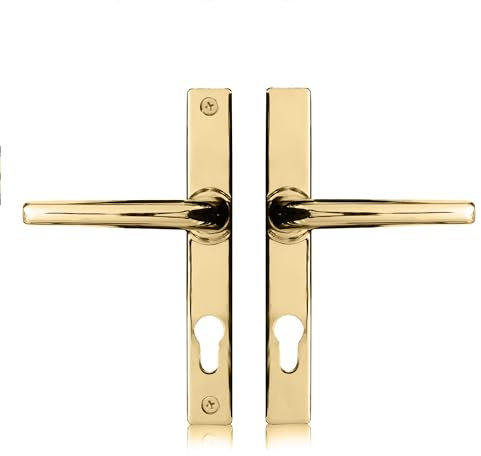 XFORT Uros Polished Brass (PZ 70mm, Screw Hole Distance 180mm, Overall 205mm) Zamak Ferco Door Handle Replacement, UPVC Front Door Handle Compatible with GU Ferco Locking System