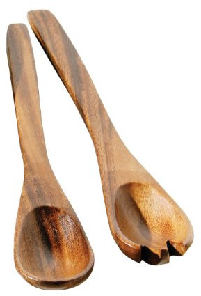 Premier Housewares 1104585 Acacia Wood Salad Servers Salad Bowl & Servers Set of 2 Wooden Tongs Small Wooden Spoon Wooden Salad Forks 35 cm x 5 cm x 2 cm, Brown