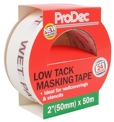 ProDec 2 inch x 50m Low Tack Multi Surface Painters Masking Tape for Delicate Surfaces Gives Sharp Paint Lines for Indoor Painting and Decorating, Compatible with All Paints, 2 50mm wide
