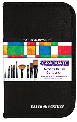 Daler-Rowney Graduate multi-technique borstset i ett blixtlåsfodral, syntetiskt hår, kort handtag, 10 blandade borstar, för akryl och oljemålning, för studentkonstnärer och hobbyister