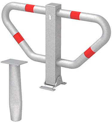 Alberts 770099 Parkplatzbügel Stoppy II | wahlweise in verschiedenen Ausführungen | zum Einbetonieren, umlegbar | feuerverzinkt, mit roten Ringen | 450 x 750 mm