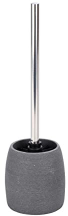 WENKO WC-Garnitur Mod. Goa, Toilettenbürstenhalter aus schwerem Kunststein (Polyresin) im natürlichen Stein-Look, inklusive Toilettenbürste mit auswechselbarem Bürstenkopf, Ø 11,8 cm x 38,5 cm, Grau
