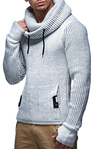Leif Nelson Uomo Maglione in Maglia con Collo Sciallato Maglione in Lana Moderno Maglione a Maniche Lunghe vestibilità Regolare Grigio Taglia M