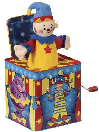 Schylling Silly Circus Jack in the Box - Classic Children's Musical Toy - Colorful Embossed Tin Box and Friendly Plush - Age 18 months and Up