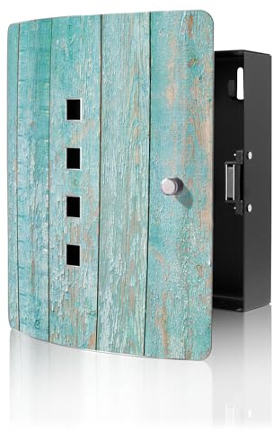 banjado Design Schlüsselkasten aus Edelstahl für 10 Schlüssel - Schlüsselschrank zur Schlüssel Aufbewahrung 24 x 21,5 x 7cm groß mit praktischem Magnetverschluss - Motiv Blaue Planken