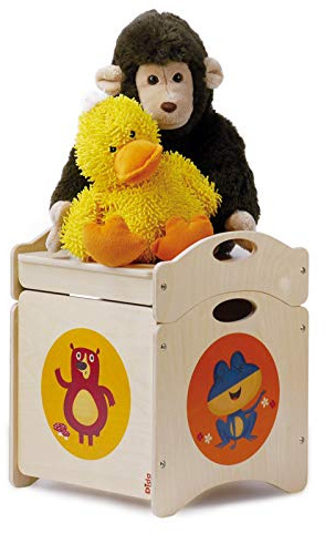 Dida - I Troncotti, Pouf Contenitore Portagiochi e Seduta per Bambini, Cubo in Legno con Ruote e Coperchio Sovrapponibili, Motivi Animali del Bosco: Orsi, Cerbiatto e Ranocchio, Ideale per Camerette