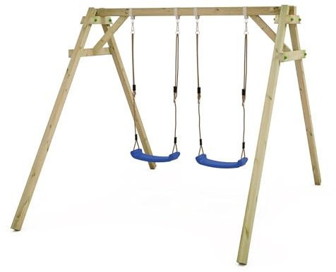 WICKEY Kinderschaukel Schaukelgestell Smart Move - Schaukel blau & Gestell Holz, Outdoor Schaukelgerüst, Doppelschaukel, Holzschaukel für Kinder im Garten