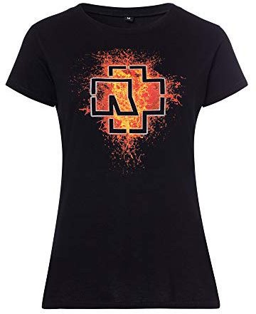 Rammstein Damen T-Shirt Lava Logo Offizielles Band Merchandise Fan Shirt schwarz mit mehrfarbigem Front und Back Print