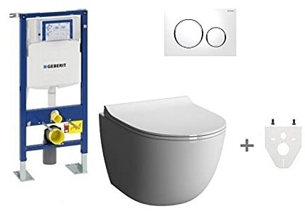 Pack Wc suspendu Geberit sans bride modèle court - Sigma20 blanc/chromé brillant