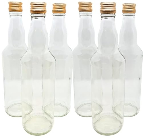 DIAH DO IT AT HOME 30 Pack 500ml Glass Spirit Bottles with Gold Screw Caps - Bulk Set of 0.5L Clear Round Bottles for DIY Homemade Gin, Vodka, Whiskey & Infusions - Professional Storage (Set of 30)