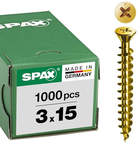 SPAX Universalschraube, 3,0 x 15 mm, 1000 Stück, Kreuzschlitz Z1, Kleiner Senkkopf (Ø 5mm), Vollgewinde, YELLOX, 0321020300155