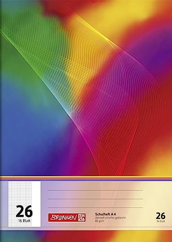 Brunnen 104492611 Schulheft (A4, 16 Blatt, 5 mm kariert, mit Rand, Lineatur 26) 10 Stück