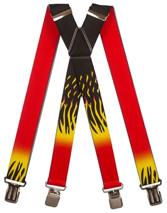 Olata Herren-Hosenträger Flammenmotiv, 40 mm, X-Form (Verstellb. Mitte)