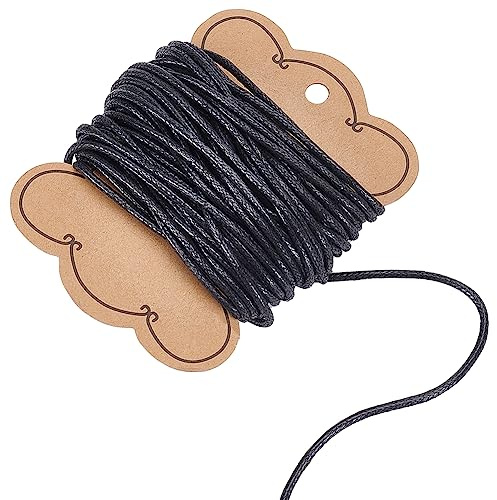 PandaHall 10m gewachste Baumwollkordel, 2mm Durchmesser Perlenkette für Armband, Halskette, Schmuckherstellung und Makrameezubehör, schwarz | Draht für Makramee-Armbänder zur Schmuckherstellung Halsketten Ohrring Handwerk DIY