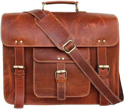 Jaald Leder Kuriertasche Laptop Tasche Büro Aktentasche Geschenk für Männer Computer notleidenden Umhängetasche