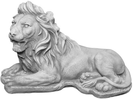 gartendekoparadies.de Liegender Löwe Steinfigur, Grau, Frostsicher aus Steinguss für Außenbereich, H. 25 cm, 13 kg