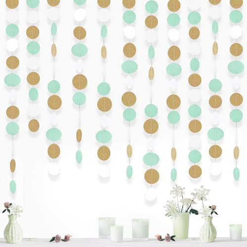 SUNBEAUTY 3 Meter Mint Circle Garland Rund Girlande Geburtstag Deko (Türkis & Weiß & Gold)