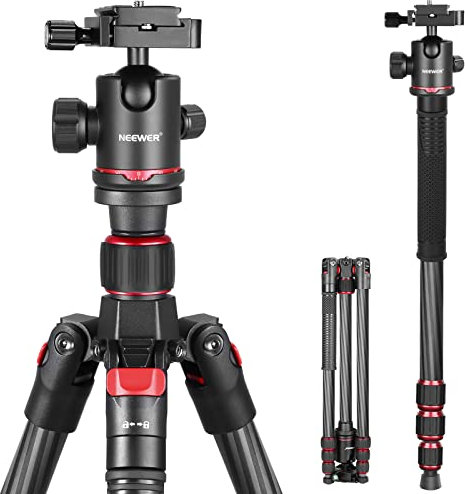 NEEWER 68/172cm Carbon Fiber Camera Tripod Monopod with Center Column, 360° Panorama Ball Head, Arca Type QR Plate, Bag, Compact Lightweight Travel Tripod Max Load 26.5lb/12kg, N55C