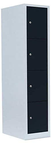 Lüllmann 4 Fächer Schließfachschrank komplett montiert grau/anthrazit 180x41,5x50cm (HxBxT) extra breit Wertfachschrank Fächerschrank Spind Umkleideschrank 523418