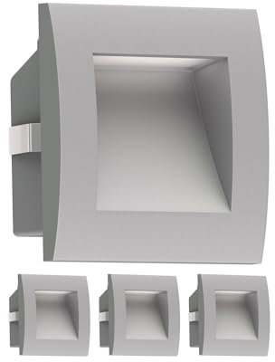 ledscom.de 4 LED recessed Wall Light ZIBAL, Downlight for Outdoors, IP65, Grey matt, 90 x 90mm, Warm White