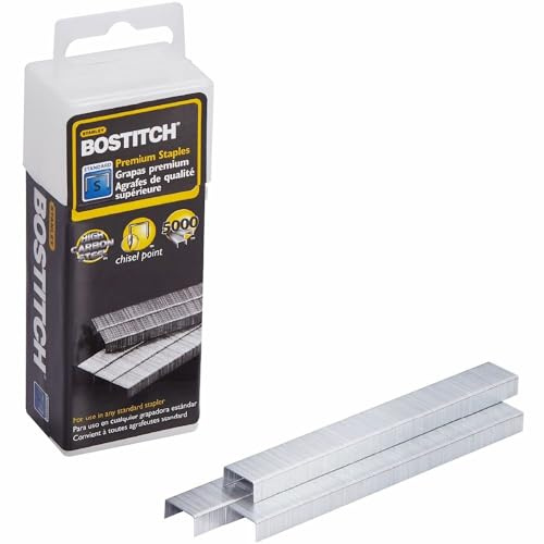 Bostitch Premium Standard Grapas en caja de plástico transparente, pata de 1/4 pulgadas, 5.000 por caja (SB10)
