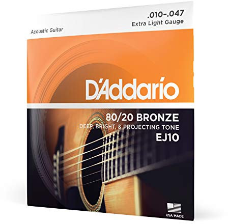 D'Addario Corde Chitarra Acustica | Corde per Chitarra Acustica | Corde Acustica | EJ10 Set Corde Acustica EJ 80/20 BRZ RND WND, 10-47