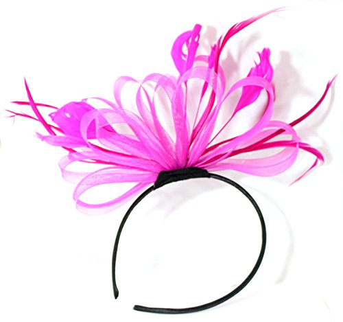 Fucsia Hot Pink Enormi Cerchi a rete con piume Cerchietto fascinator Wedding Ascot Accessori per capelli ASCOT RACES