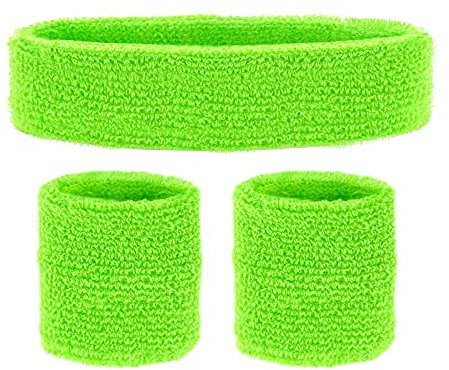 W WIDMANN MILANO Party Fashion - Set de 3 bandas para el sudor, con cinta para la frente y 2 muñequeras, accesorios deportivos, para chándal de los años 80