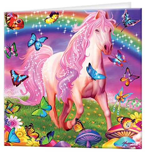 3D LiveLife Grußkarte - Pink Pony Dazzle von Deluxebase. Bunte niedliche Pferdelentikular 3D-Karte für jeden Anlass und jedes Alter. Originalvorlage lizenziert vom bekannten Künstler Micheal Searle