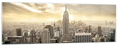 Panorama Bilder auf Glas 160x50cm Glasbild Stadt Wolkenkratzer Manhattan New York Groß XXL Wanddeko Schlafzimmer Küche Wandbilder Dekoration Wohnzimmer Modern Wand Kunstdruck Art GAB160x50-2630