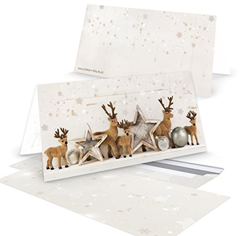 Logbuch-Verlag 50 Weihnachtskarten DIN lang 10,5 x 21 cm mit Hirsch Rentier Motiv - Klappkarte ohne Text zum Beschriften - mit Kuvert