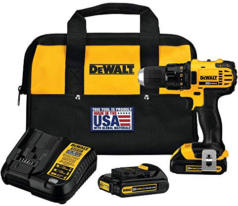 DEWALT Kit de taladro/destornillador inalámbrico de 20 V MAX*, compacto, 1/2 pulgada (DCD780C2)