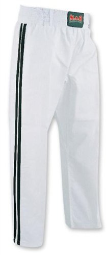 MAR | White Full Contact Trouser Tracksuit Bottoms, Boxing, Thai, Fitness, Kickboxing & Karate Pants, 8oz Polyester Satin Fabric with Striped Design, Elasticated Drawstring Waistband Pants (6/190)