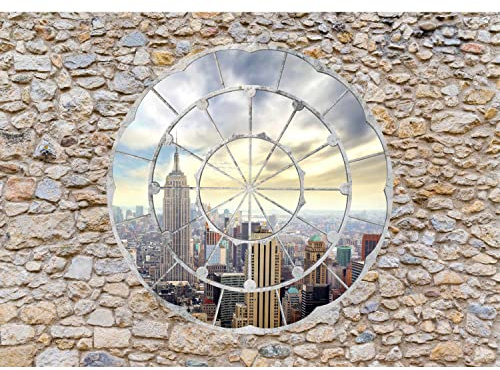 Runa Art Papel tapiz fotográfico Ventana Nueva York Moderna Lana Sala Cuarto Salón - Made in Germany - marrón amarillento 9056010a