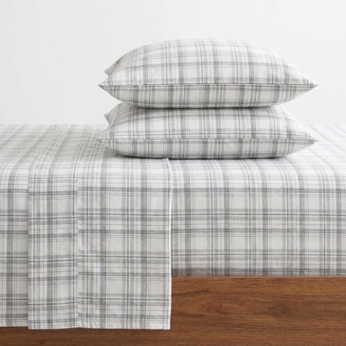 Eddie Bauer - Flannel Sheets Queen Size, Anti-Pilling & Wrinkle Resistant Cotton, Touchably Soft for All-Season Comfort - Bed Sheets with Matching Pillowcases & Fitted Sheet (Beacon Hill Ivory)
