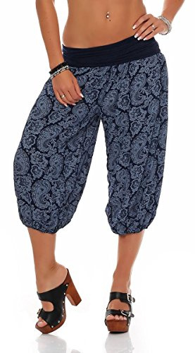 Malito – Pantalones harén cortos para mujer con estampado oriental – Unisize – Pantalones bombachos de algodón – Pantalones ligeros 3/4 de tela – Pantalones largos para bailar, relajarse y yoga –