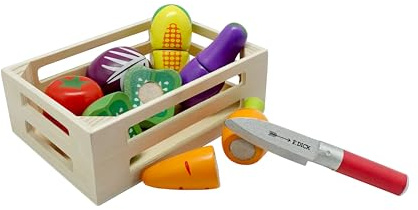 tanner DER KLEINE KAUFMANN TANNER Deco - Gemüse zum Schneiden in Holzkiste, Zubehör für Kaufmannsladen, lebensmittelechtes Design, 0968.2