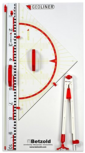 GEOLINER Geräteplatte - Zeichengeräte für Tafel, Lineal, Geodreieck, Zirkel, Zeigestab, Geometrie