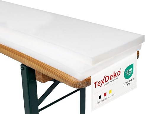 TexDeko 2er Set Bierbank Auflage Schaumstoffpolster 200x25x2cm (kurz) | Mittelhart RG23 Bequeme Auflage für Bierzeltgarnitur Hussen | ÖKO-TEX 100 | Sitzpolsterung für Bierbank