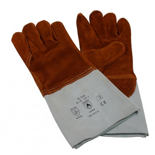 Förster-Fellnest Kaminhandschuhe, Hitzeschutzhandschuhe, Ofenhandschuhe aus echtem Leder, 35 cm lang
