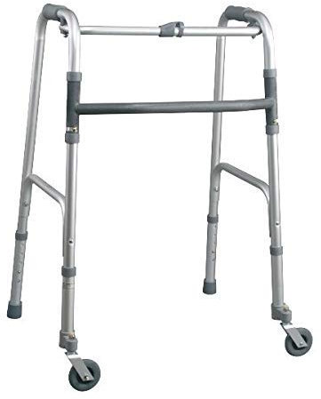 Deambulatore pieghevole, regolabile in altezza con 2 puntali e 2 ruote piroettanti