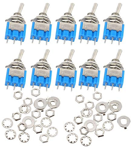 Aihasd 10PCS Mini interrupteur à bascule unipolaire MTS-102 6A 125V 3A 250V 3 pieds 2 vitesses