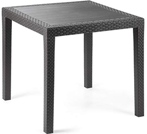 Quadratischer Outdoor-Tisch, Struktur aus Hartharz mit Rattan-Effekt, Made in Italy, 80 x 80 x 72 cm, Farbe Anthrazit