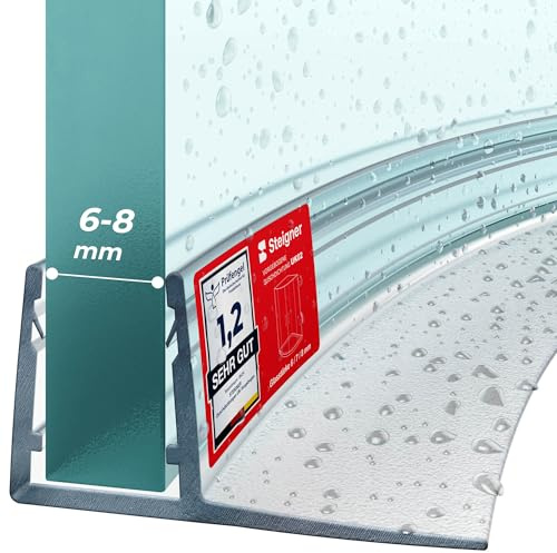 STEIGNER Duschdichtung UK02 Gebogen 100 cm 1 Stk, Glas 6-8 mm, Transparent | Duschtürdichtung für Runddusche oder Duschkabine Viertelkreis mit Duschtür - Flexibles Material, Wasserdicht