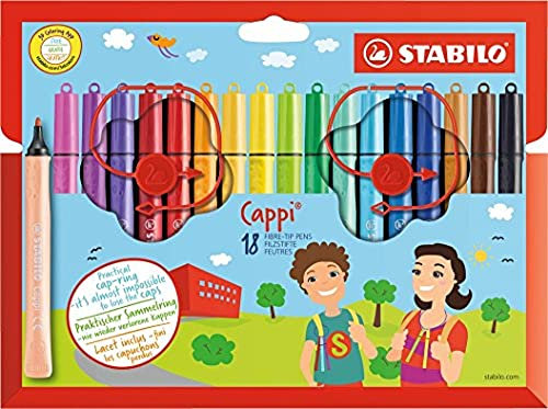 STABILO - Filzstift mit Kappenring - Cappi - 18er Pack - mit 18 verschiedenen Farben
