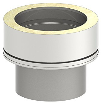 Schornstein Übergangselemet von einwandig EW (0,6mm - 1,0mm Wandstärke) auf doppelwandig DW (25mm Isolierung); Ø 150mm Innendurchmesser, Edelstahl