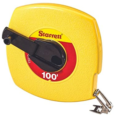 Starrett Retractable Imperial Long Line Tape with ABS Plastic Case and Folding Hook Ring - 100' Length, 3/8 Width, 1/8 Graduation, L1 Graduation Style Number - KTS510-100-N