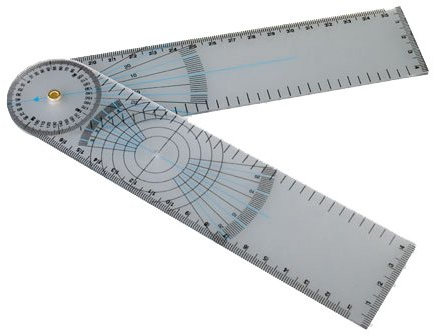 Winkelmesser Transparent, Stellwinkel, Kurslineal, Schenkelskalierung bis ca. 36,8 cm ausgeklappt