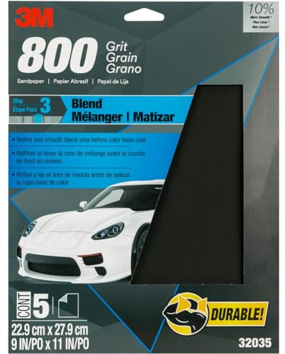 3M Wetordry Sandpaper, 32035, 800 Grit, 9 in x 11 in, 5 Sheets Per Pack
